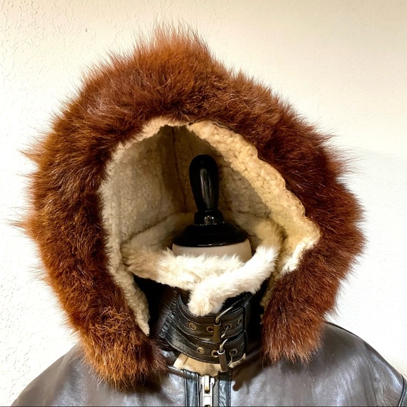NWOT Brown Sheepskin Leather Shearling & Raccoon Fur B3 Bomber Jacket - Picture 12 of 15